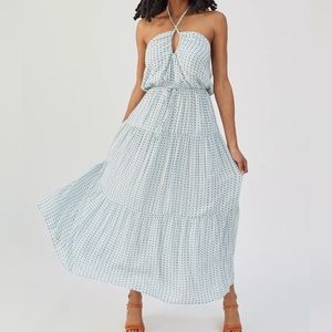 NEW UO x MINKPINK Light Blue Geo Printed Zephyr Halter Maxi Dress S